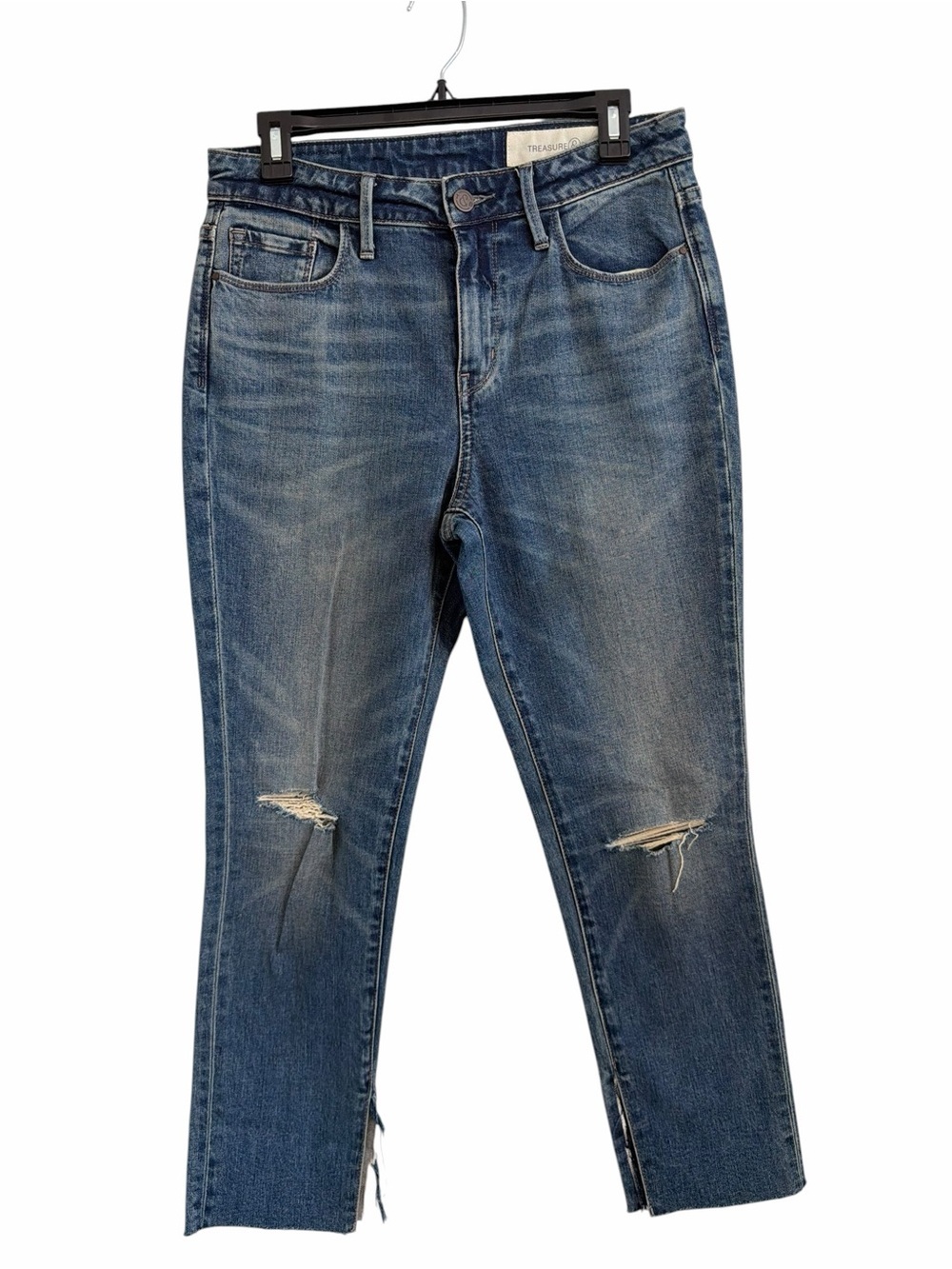 Treasure & Bond Distressed Medium Blue Straight-Leg Jeans